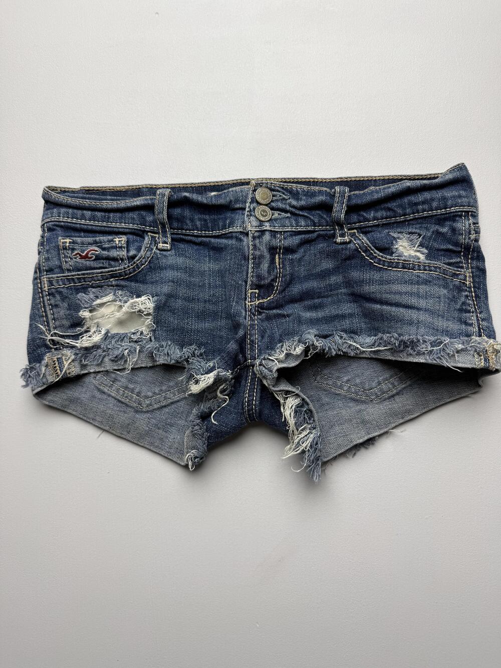Hollister Shorts Juniors 1 Blue Distressed Denim Cut Off Low Rise Fringe Y28